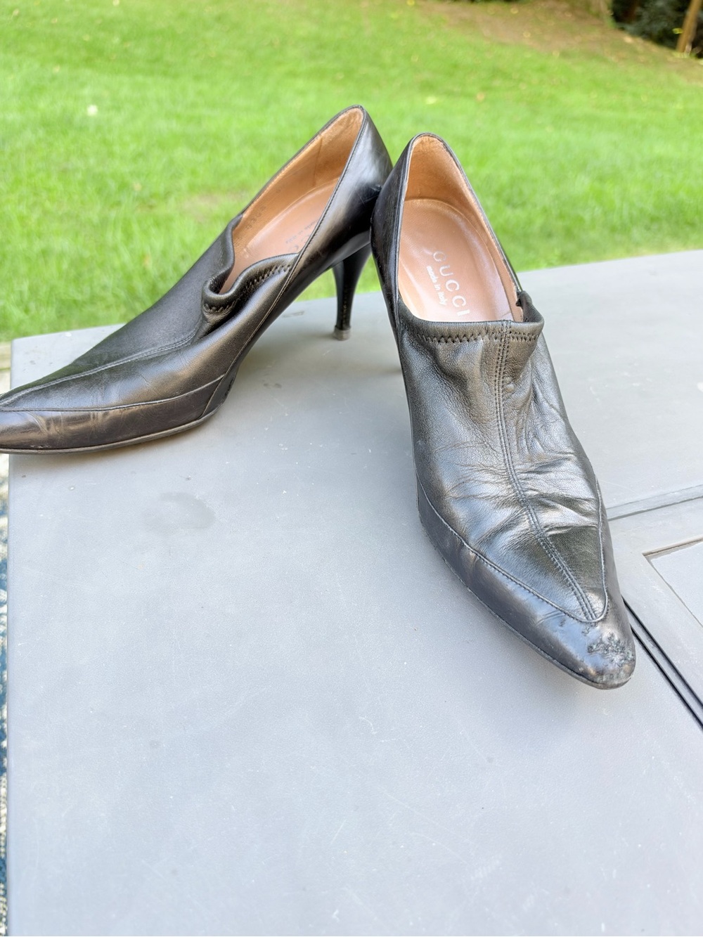 Gucci Black Pointed Toe Leather Stiletto Pumps